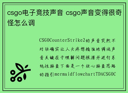 csgo电子竞技声音 csgo声音变得很奇怪怎么调