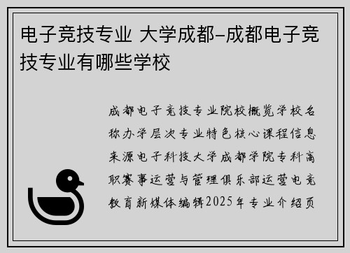 电子竞技专业 大学成都-成都电子竞技专业有哪些学校